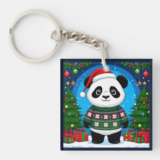 Söt panda i jultröja med jultomtehatt (Framsidan)