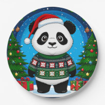 Söt panda i jultröja med jultomtehatt