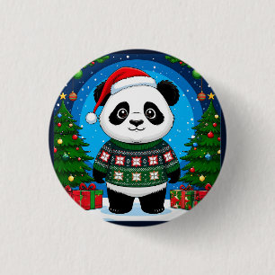 Söt panda i jultröja med jultomtehatt knapp