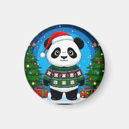 Söt panda i jultröja med jultomtehatt magnet