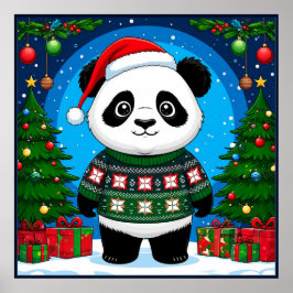 Söt panda i jultröja med jultomtehatt poster