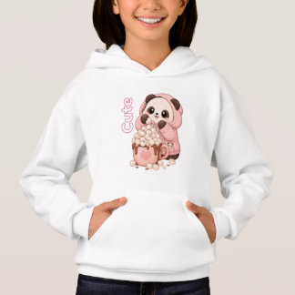 Söt Panda i Rosa Hoodie med Varm Choklad T Shirt