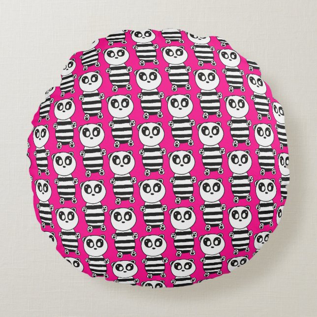 Söt Panda-illustration Rund Kudde (Framsidan)