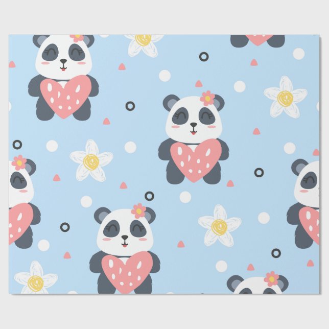 Söt Panda-inslagspapper, Kawaii-gåvowrapp, Anima Presentpapper (Platt)