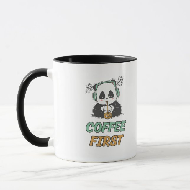 Söt Panda Kaffe Först Mugg - Rolig Kaffeälskare (Vänster)