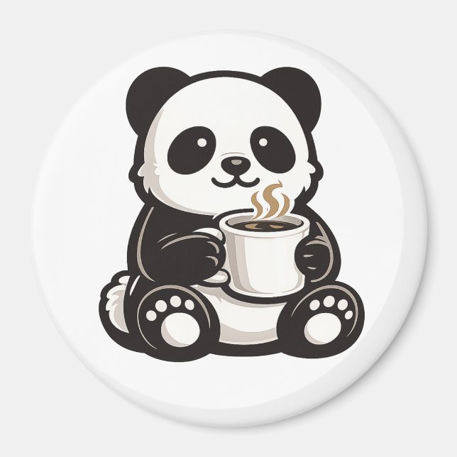 Söt Panda Kaffe – Kawaii Panda som håller kaffe  Magnet (Framsidan)