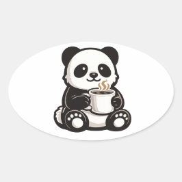 Söt Panda Kaffe – Kawaii Panda som håller kaffe Ovalt Klistermärke