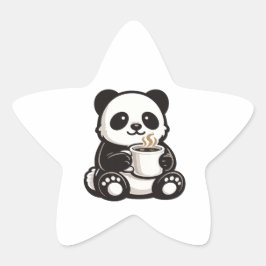 Söt Panda Kaffe – Kawaii Panda som håller kaffe Stjärnformat Klistermärke