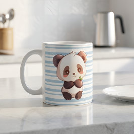 Söt Panda Kaffemugge, Ljusblå Randig Kopp
