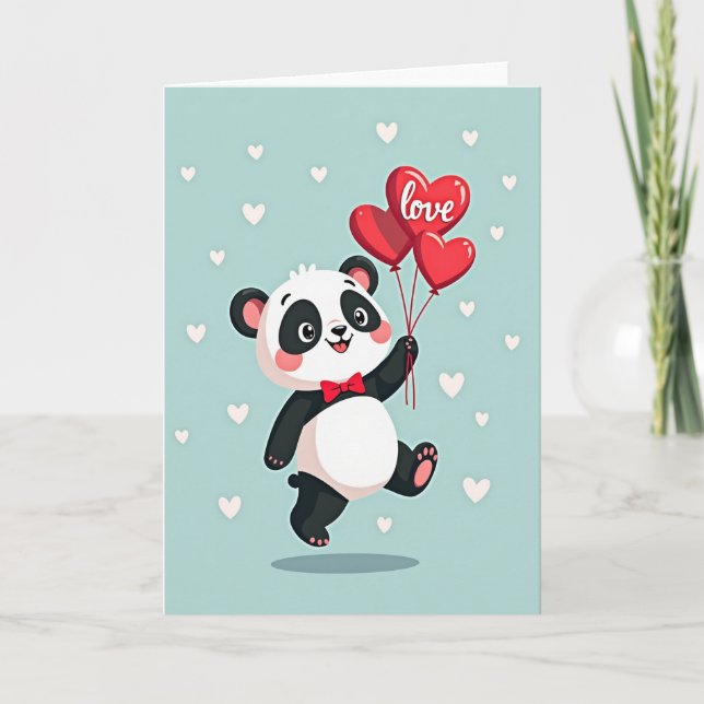 Söt Panda Kärleksballonger Kort (Framsida)