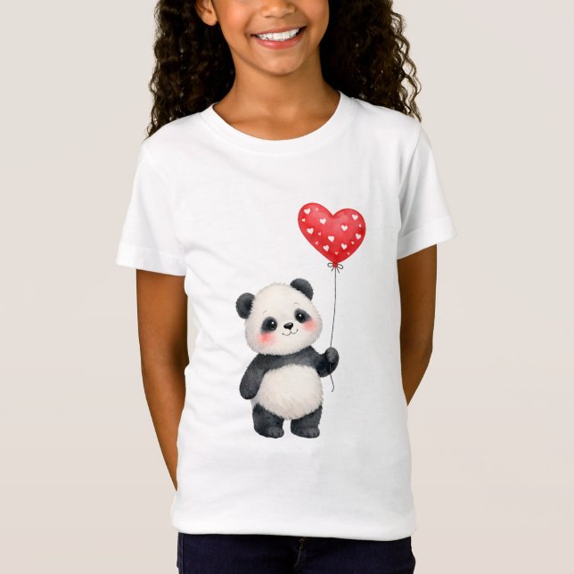 Söt Panda Med Hjärtrymd Ballong T Shirt (Framsida)