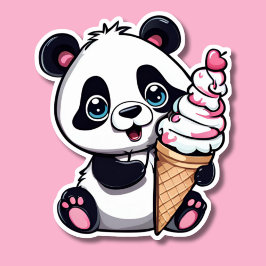 Söt Panda med Ice Cream Cone Watersecure Klistermärken