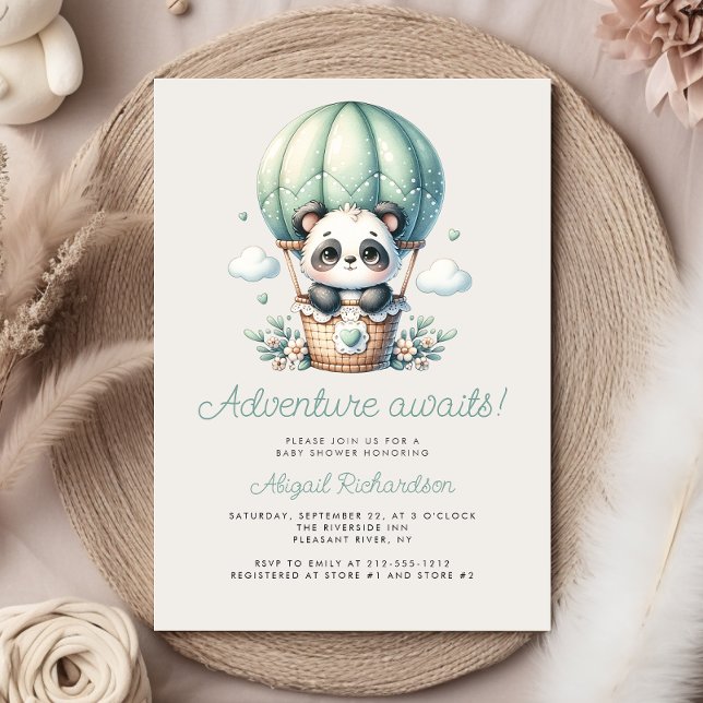 Söt Panda Mintgrön Varm Luft Ballong Baby Shower Inbjudningar (Skapare uppladdad)