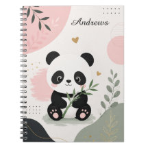 Söt Panda Namn Rosa Salvia Bambu Anteckningsbok