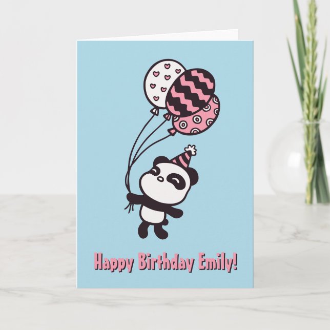 Söt Panda och Ballonger Glad Födelsedagskort Kort (Framsida)