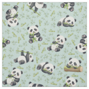 Söt Panda och Bambumönster Utan Sömmar Tyg