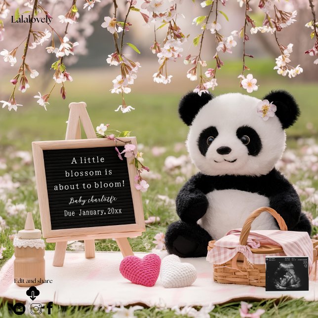 söt panda och blommande graviditetsannonsering  julkort (Skapare uppladdad)