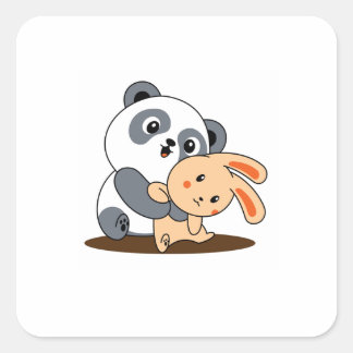 Söt Panda och Kanin som kramas Anpassad dekal Fyrkantigt Klistermärke