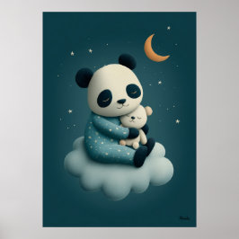 Söt Panda på Moln Barnkammare Sängdags Poster