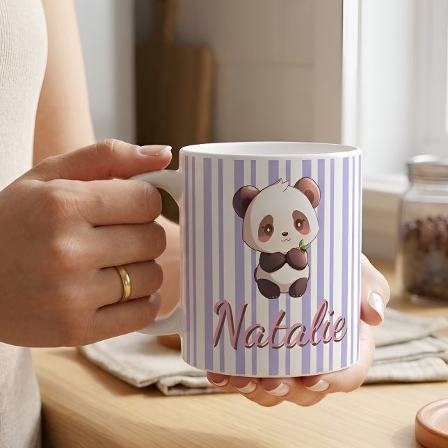Söt Panda Randig Personlig Namn Kaffemugg (Skapare uppladdad)