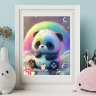 Söt Panda Regnbåge Färgrik Modern Barnkammare Kons Poster