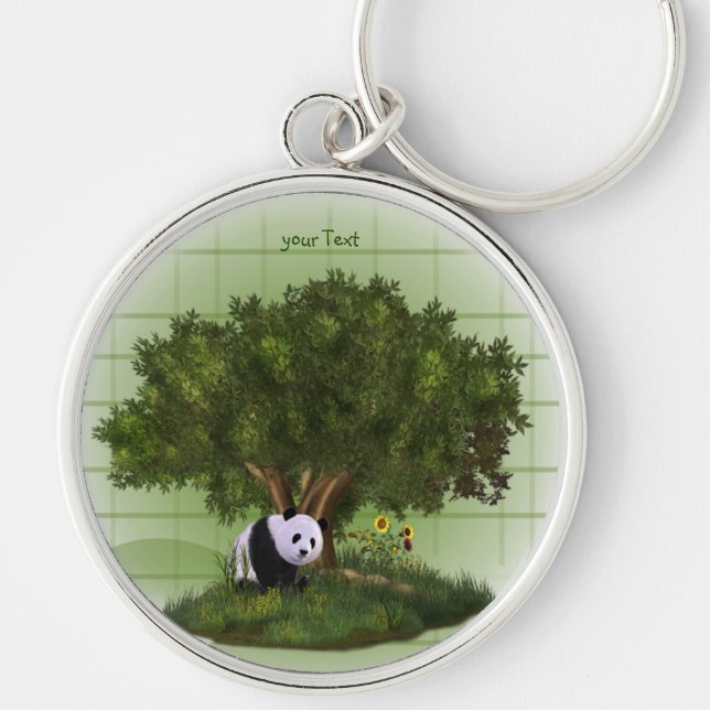 söt Panda Rund Silverfärgad Nyckelring (Framsidan)