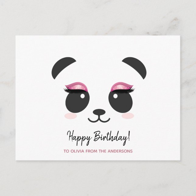 Söt panda slår till med personlig Happy Birthday Vykort (Framsida)