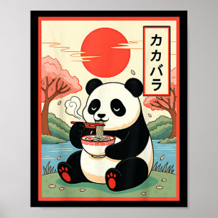 Söt Panda som äter Ramen Anime Nudlar Japansk P Poster