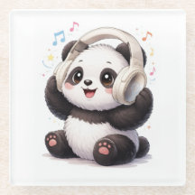 Söt Panda som bär Hörlurar Coaster | Kawaii Mus