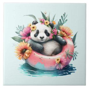 Söt panda som chillar i en innertub kakelplatta