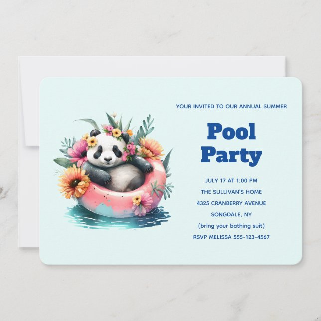 Söt Panda som chillar i en innertub på poolparty Inbjudningar (Framsida)