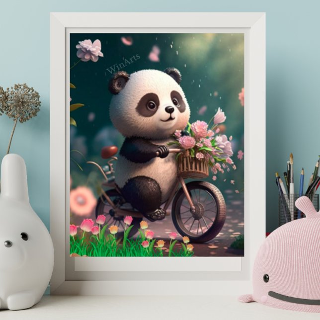 Söt Panda som cyklar på cykel med blommor Konst Poster (Skapare uppladdad)