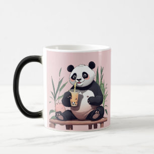 Söt panda som dricker bubbel-te, boba-te magisk mugg