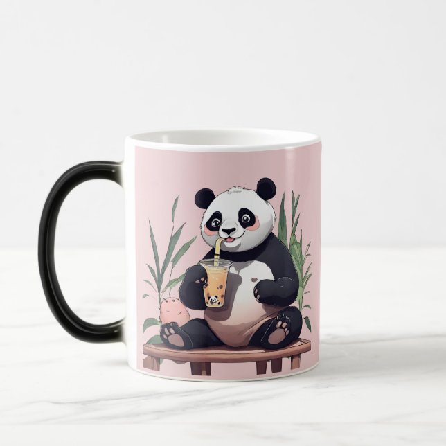 Söt panda som dricker bubbel-te, boba-te magisk mugg (Vänster)