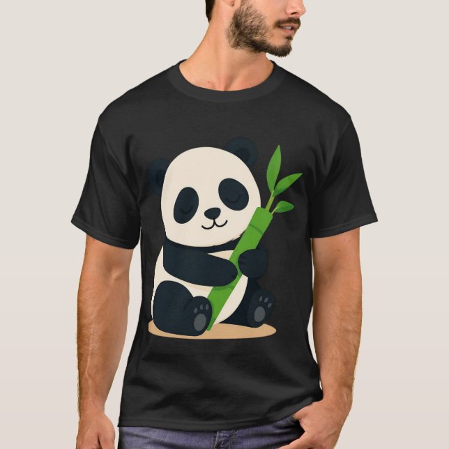 Söt Panda som håller Bambu Kawaii Baby Panda T Shirt (Framsida)