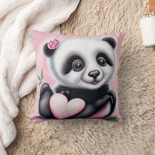 Söt panda som håller ett hjärta kudde (Filt)