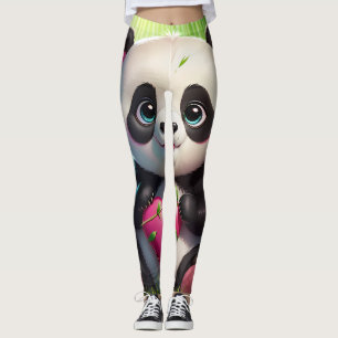 Söt Panda som Håller Hjärta i en Bambuskog Leggings