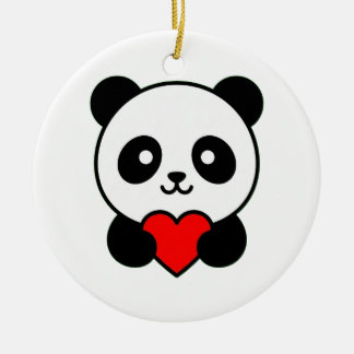 Söt Panda som Håller Rött Hjärta Minimalistisk Julgransprydnad Keramik