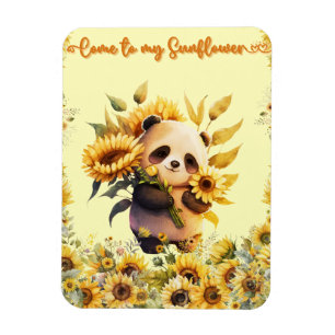 Söt Panda som håller solrosor Flexibel Magnet