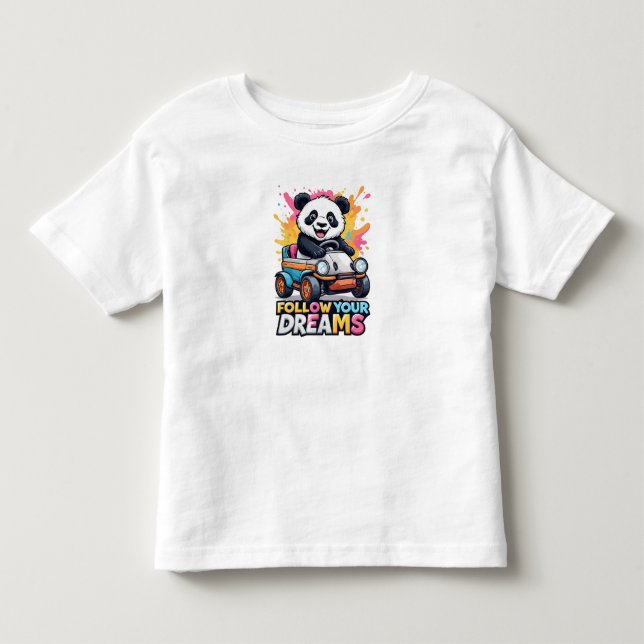 Söt Panda som kör leksaksbil med färgglada stänk T Shirt (Framsida)