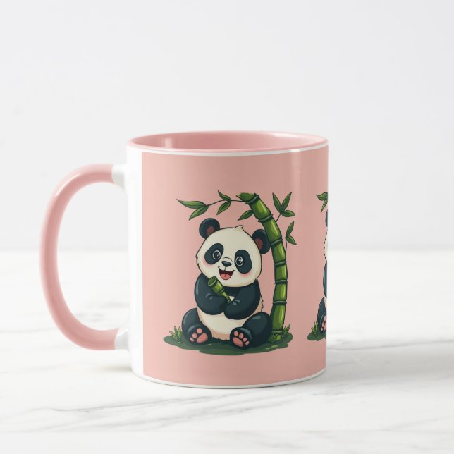 Söt Panda som kramar Bambu Mysig Tecknad Konst Mugg (Vänster)