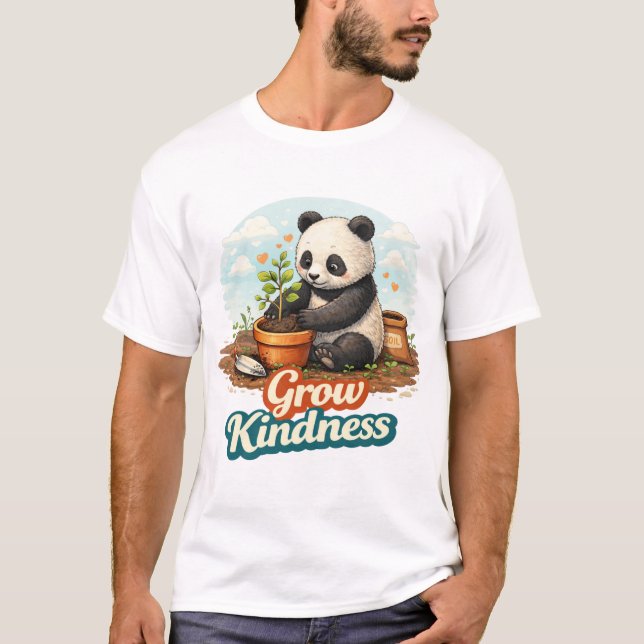 Söt Panda som planterar träd – Odla vänlighet T Shirt (Framsida)
