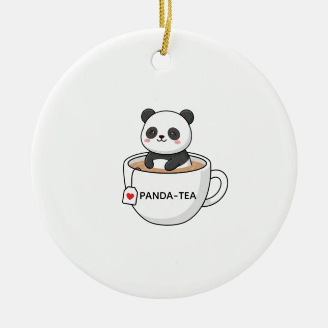 Söt Panda Som Sitter I En Tekopp Julgransprydnad Keramik (Framsidan)
