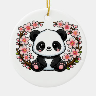 Söt Panda som sitter i körsbärsblom Julgransprydnad Keramik