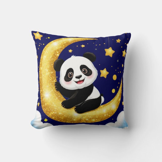 Söt Panda som sitter på en gyllene halvmåne Kudde (Framsida)