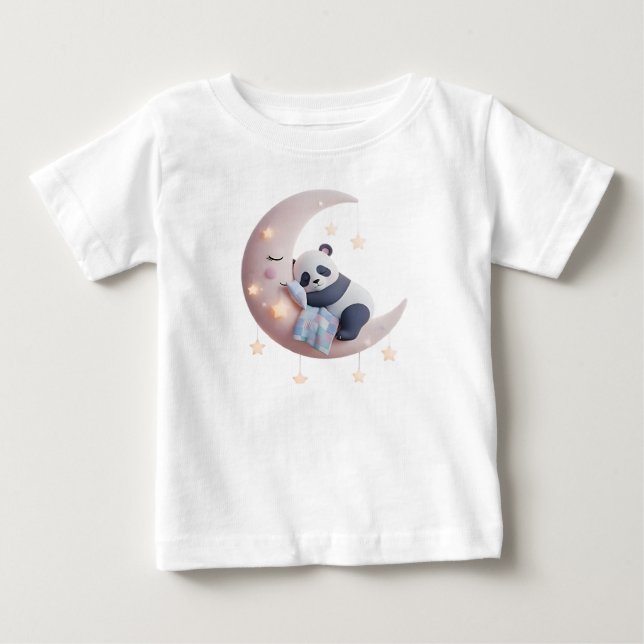 Söt panda som sover på fluffig måne t shirt (Framsida)