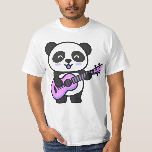 Söt Panda som Spelar Rosa Gitarr T Shirt (Framsida)