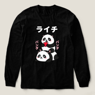 Söt Panda Staplar Litchi Frukt Japansk Tecknad Fil T Shirt