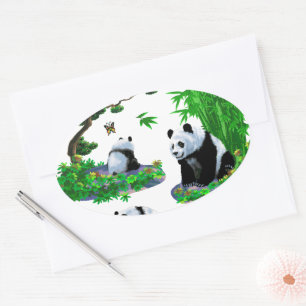 söt panda-Tecknad Ovalt Klistermärke