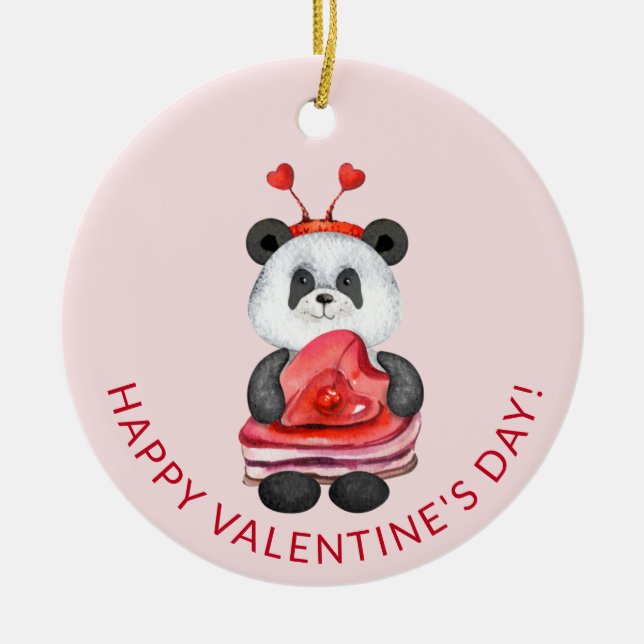 Söt Panda Tomte Glad Alla Hjärtans Dag Julgransprydnad Keramik (Framsidan)